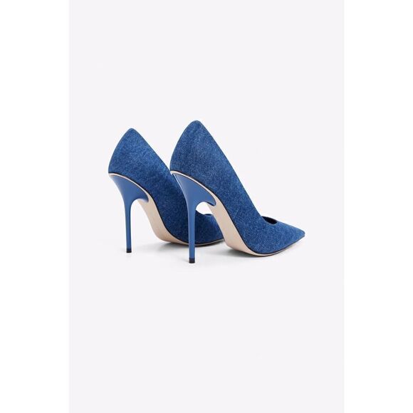 Good American Women's Emma Blue Denim Stiletto Heel Pumps Size 6.5 NEW With Box - Picture 3 of 5